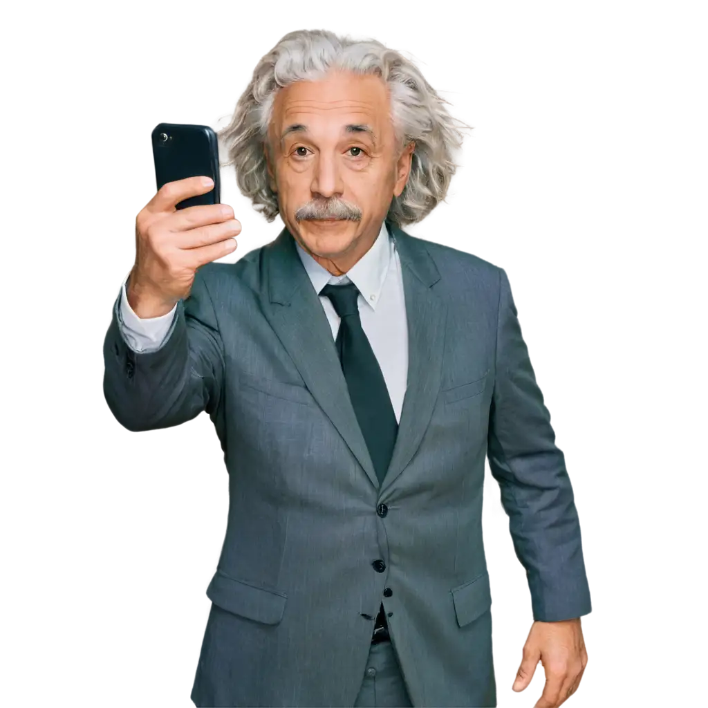 Albert Einstein takes a selfie in front of a mirror