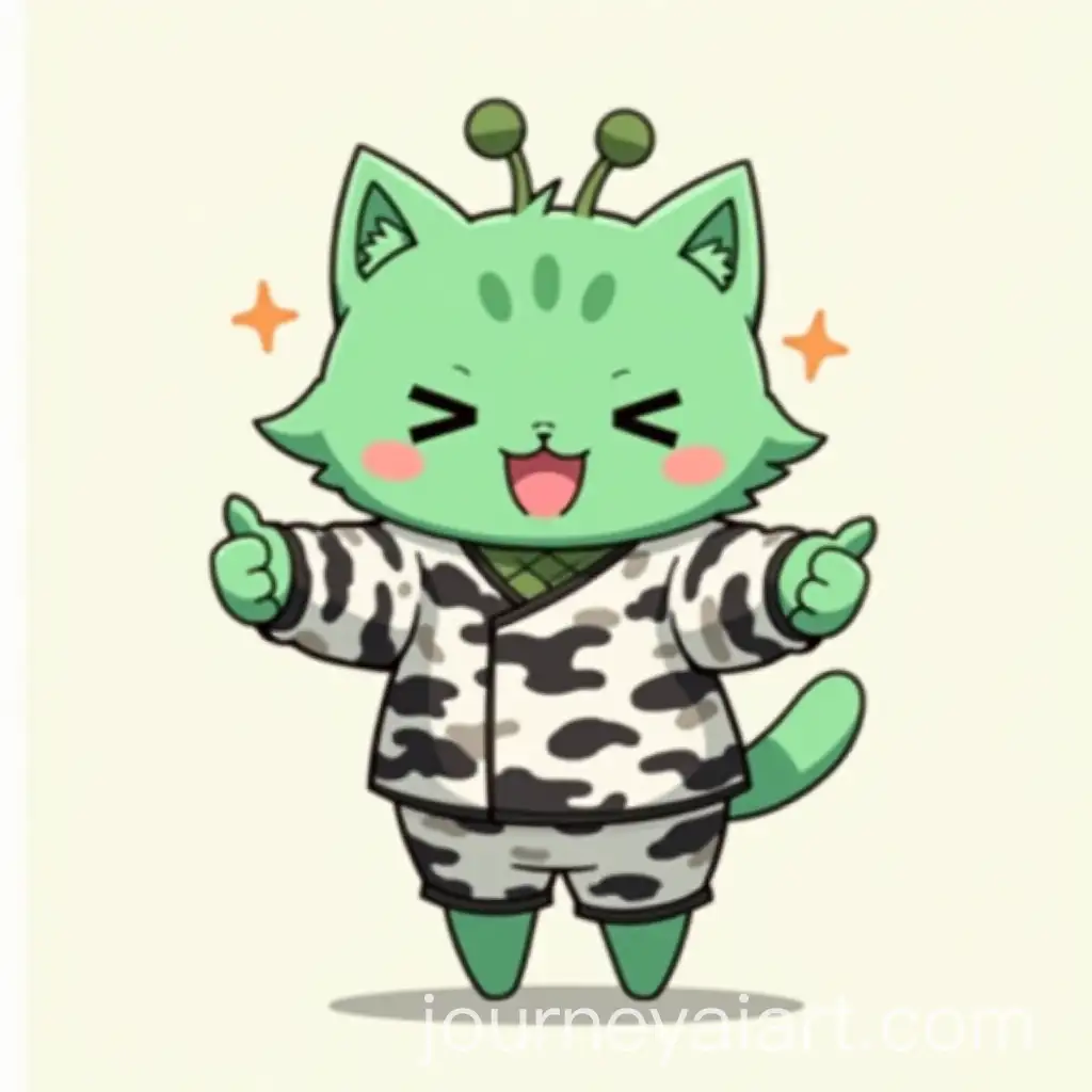 Chibi-GreenAI-Image-Prompt-Expansion-Fluffy-Cat-with-Alien-Antennae-in-Military-Camouflage-Uniform-Giving-Thumbs-Up