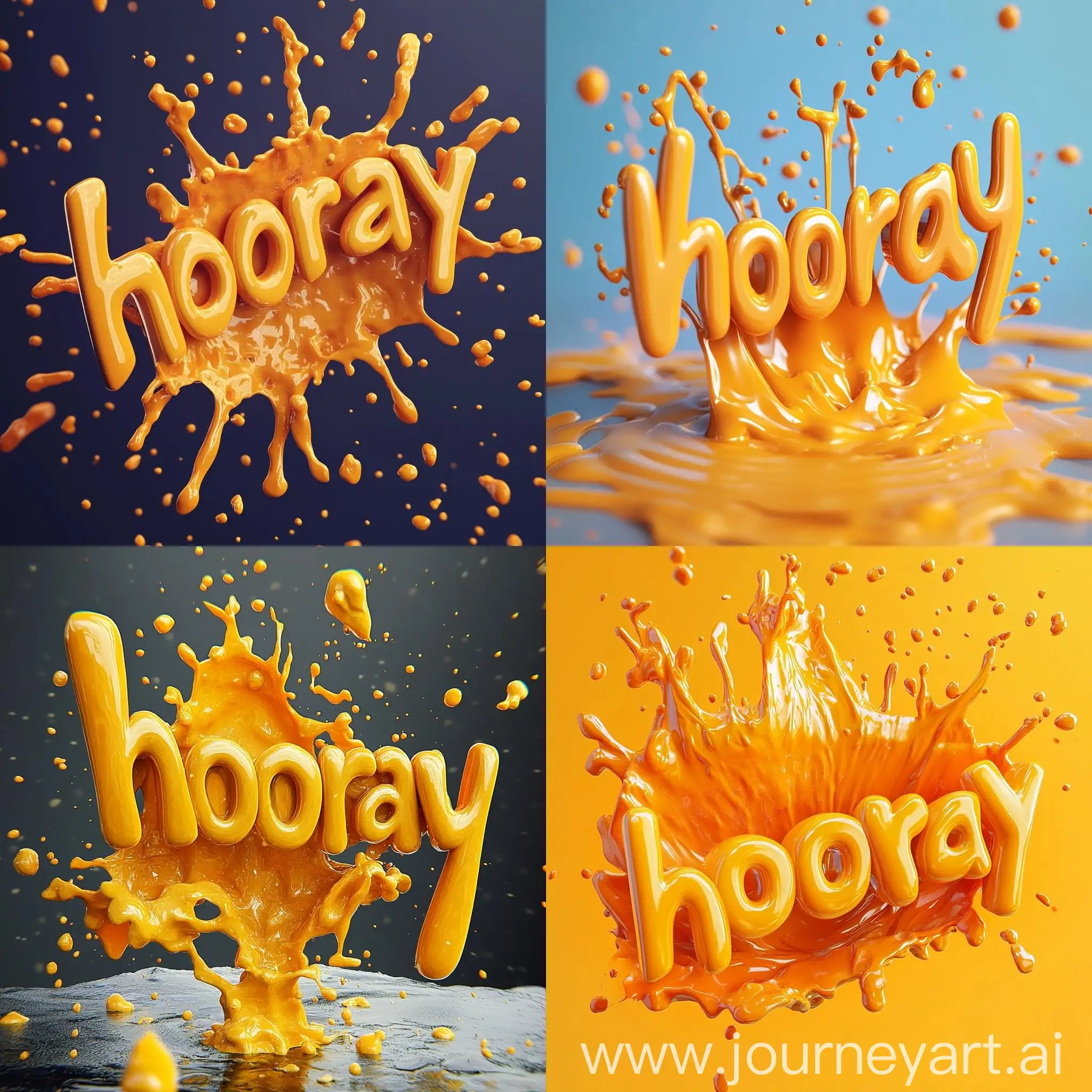 Vibrant-3D-Rendering-of-Hooray-Lettering-in-Orange-Juice-Splash-Style