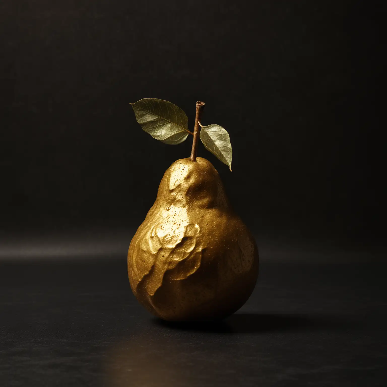 Golden Pear on Solid Black Background