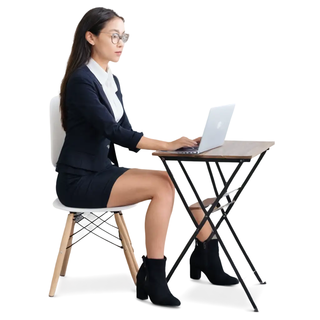 Professional-Woman-Working-on-Computer-at-Desk-PNG-Image-Illustration