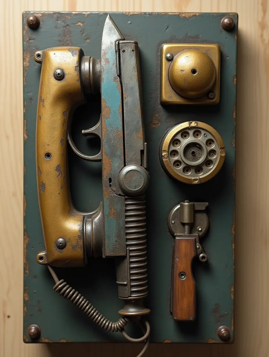 Automat, machine gun, knife, phone