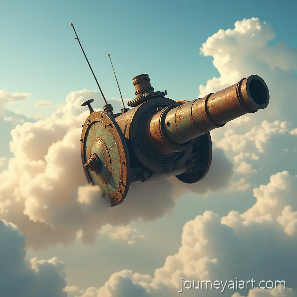 Steampunk-Shielded-Cannon-Flying-on-a-Cloud-in-Fantasy-Sky