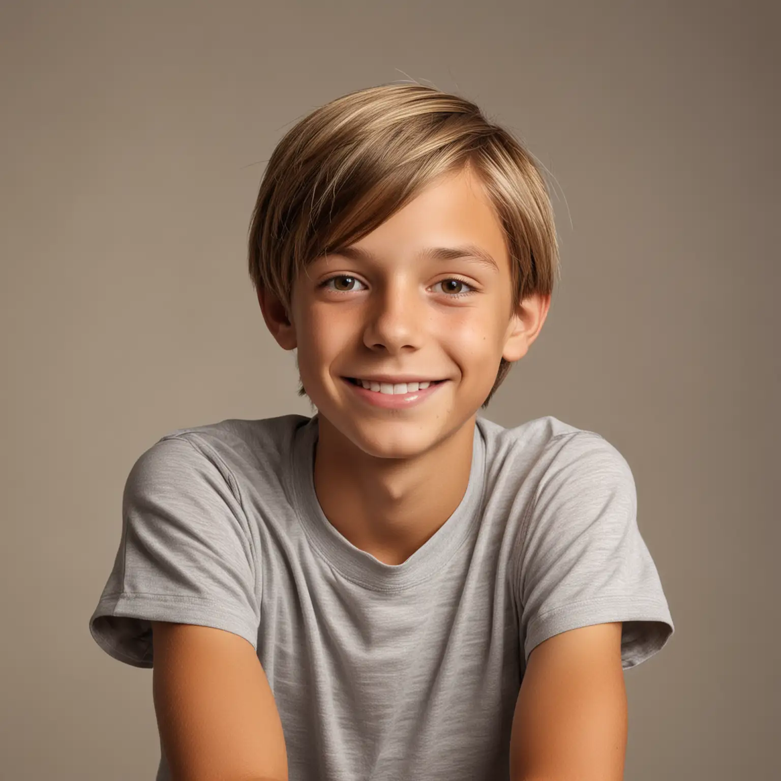 Happy ThirteenYearOld Boy Sitting for School Photo in Sunlight