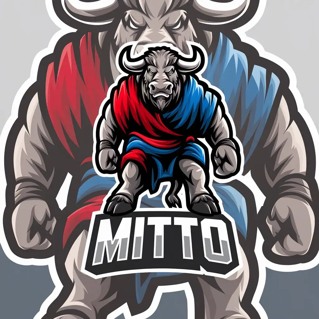 LOGO Design for Mitto Powerful Minotaur with Bull Legs in Red Blue Black and Gray Colors