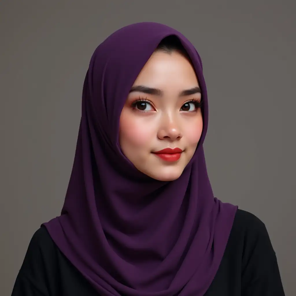 Spontaneous-Portrait-of-Malay-Lady-in-Purple-Hijab-and-Black-Abaya