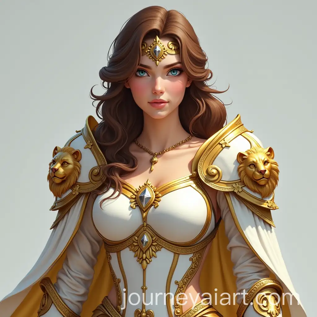 Warrior-Princess-in-White-and-Gold-Armor-with-Lion-Head-Details-and-Magical-Sword