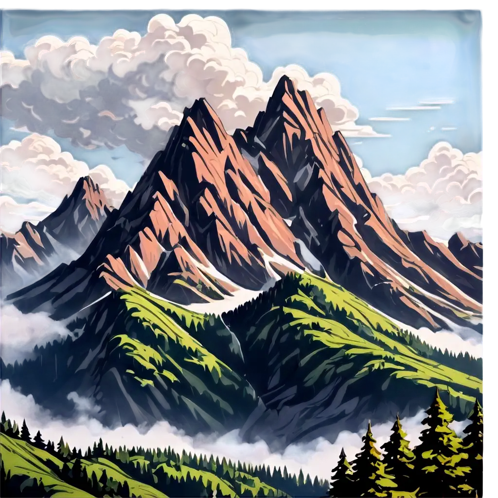 Cartoon-Mountain-with-Artistic-Clouds-PNG-Image-Creative-and-Detailed-Illustration