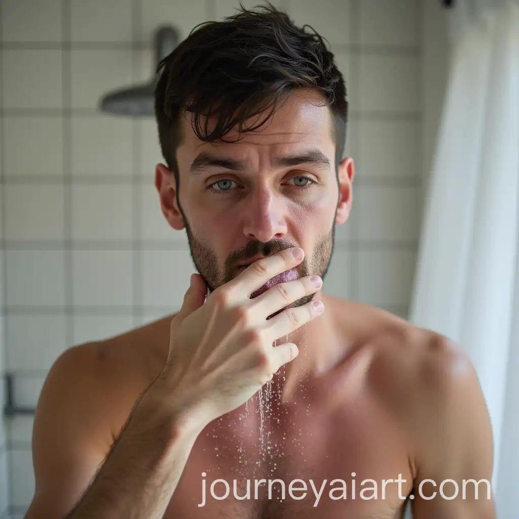 Bulgarian-Man-in-His-Late-20s-Coughing-Due-to-CystAI-Image-Prompt-Expansionic-Fibrosis-in-Shower
