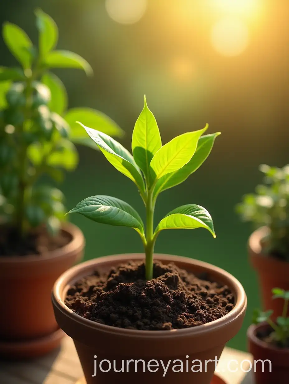 Vibrant-Green-Plant-Growing-in-Ceramic-Pot-in-Sunlit-Garden