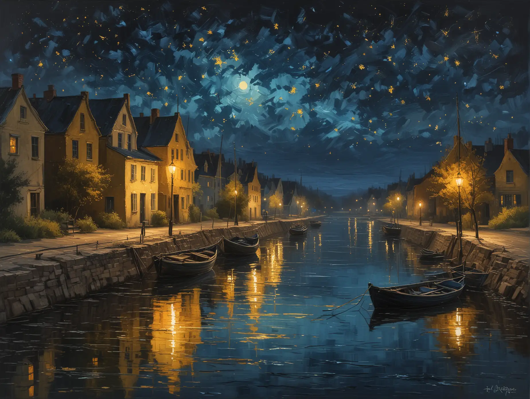 Tranquil-Riverscape-at-Night-with-Glowing-Stars-and-Reflections