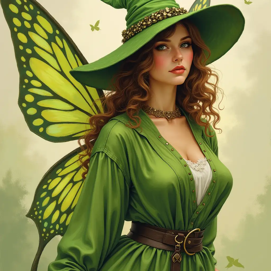Enchanting-Green-Fairy-in-Alphonse-Mucha-Style