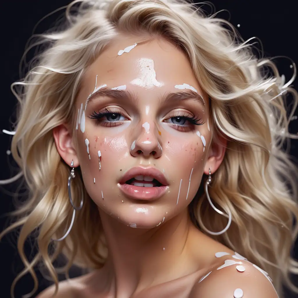 Portrait-of-a-Blonde-Woman-with-Evening-Makeup-and-White-Paint-Splatters