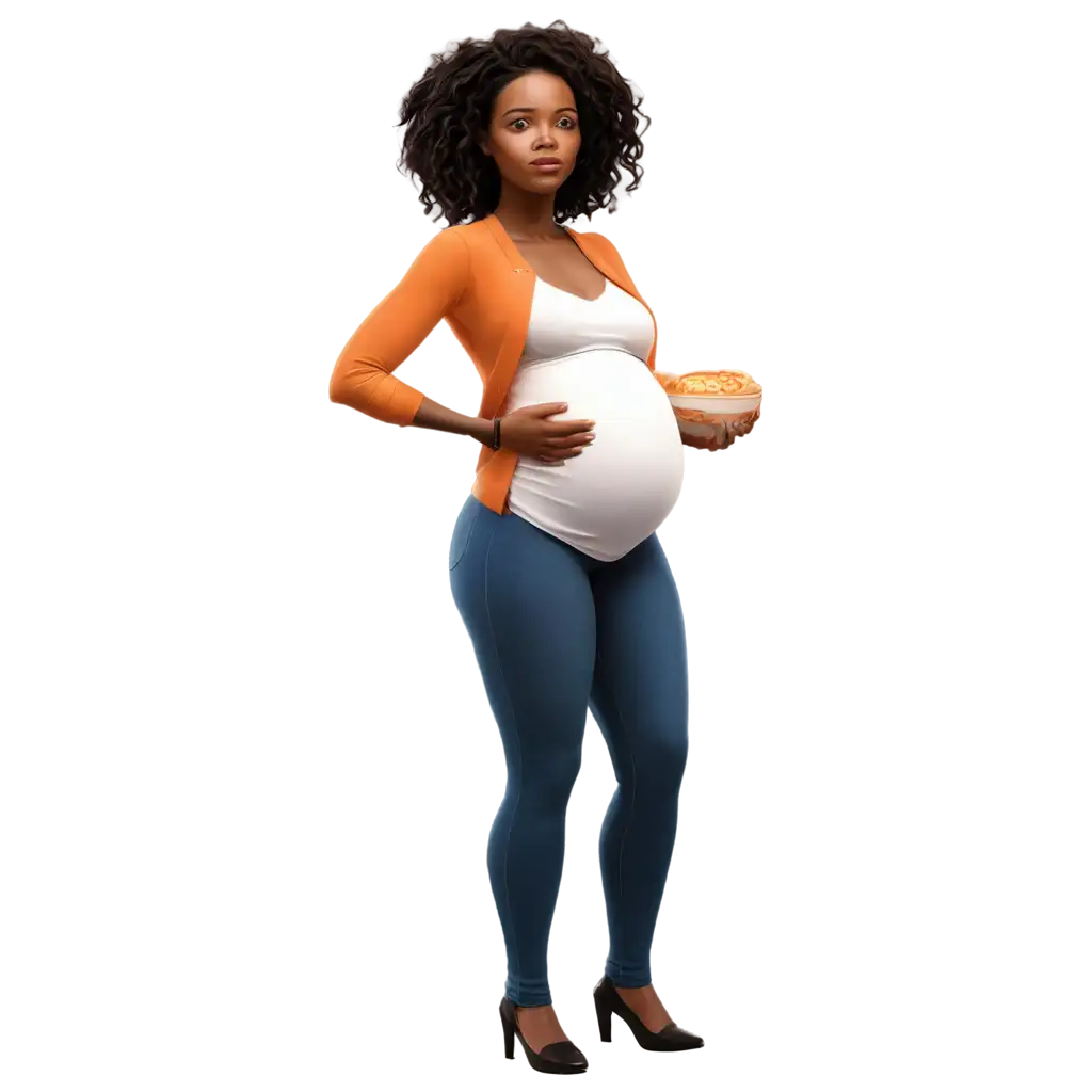 PNG-Illustration-of-a-Black-Pregnant-Woman-Looking-for-Help-Due-to-Hunger-HighQuality-and-Expressive-Artwork