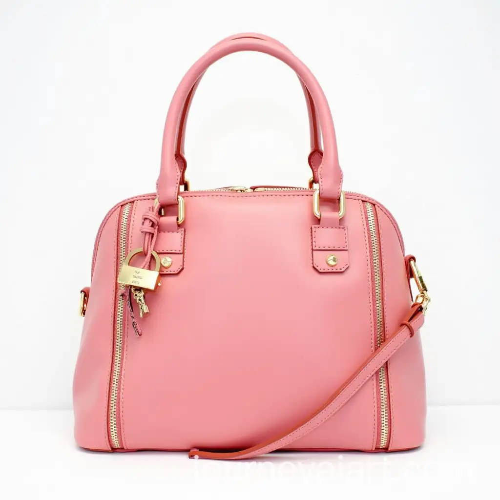 Stylish-Pink-Handbag-with-Golden-Buckle-and-Keychains
