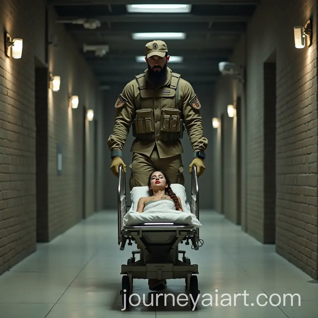Military-Medical-Gurney-Rescue-in-Dark-Bunker-Corridor