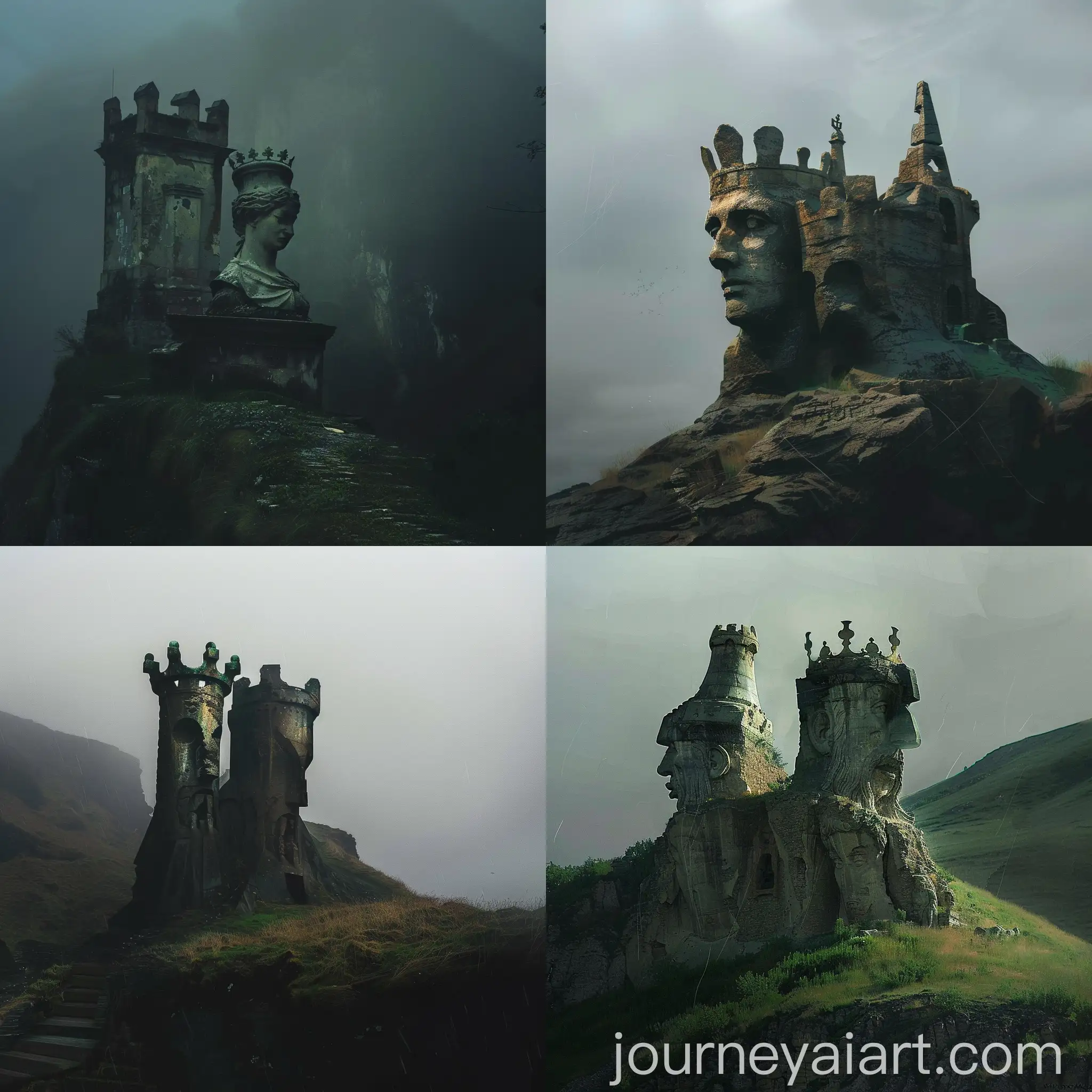 Statue-of-Two-Men-with-Crowns-on-Hilltop