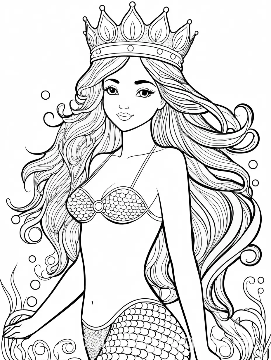 Mermaid-with-Starfish-Crown-Coloring-Page