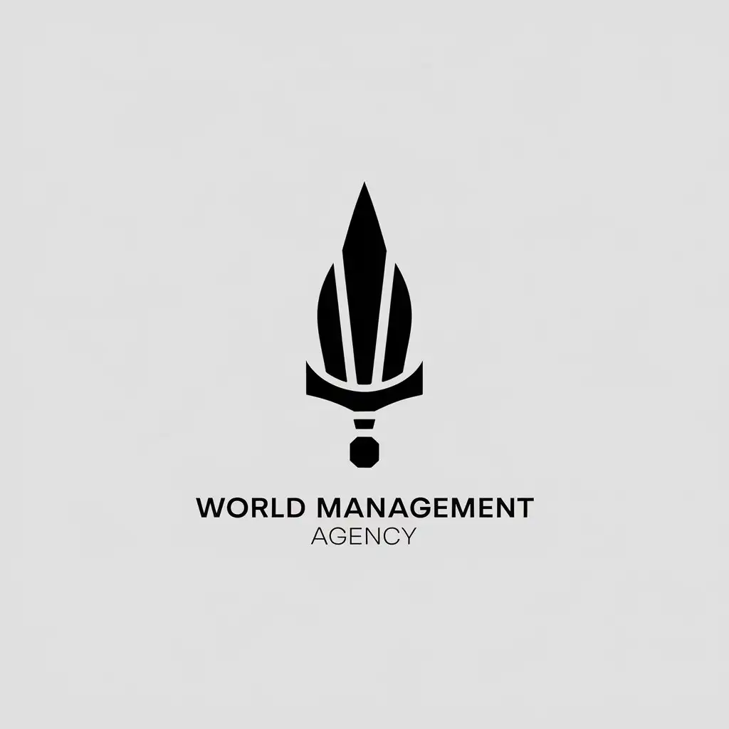 a vector logo design,with the text "world management agency", main symbol:a sword, multi-dimensional universe,Minimalistic,be used in Religious industry,clear background