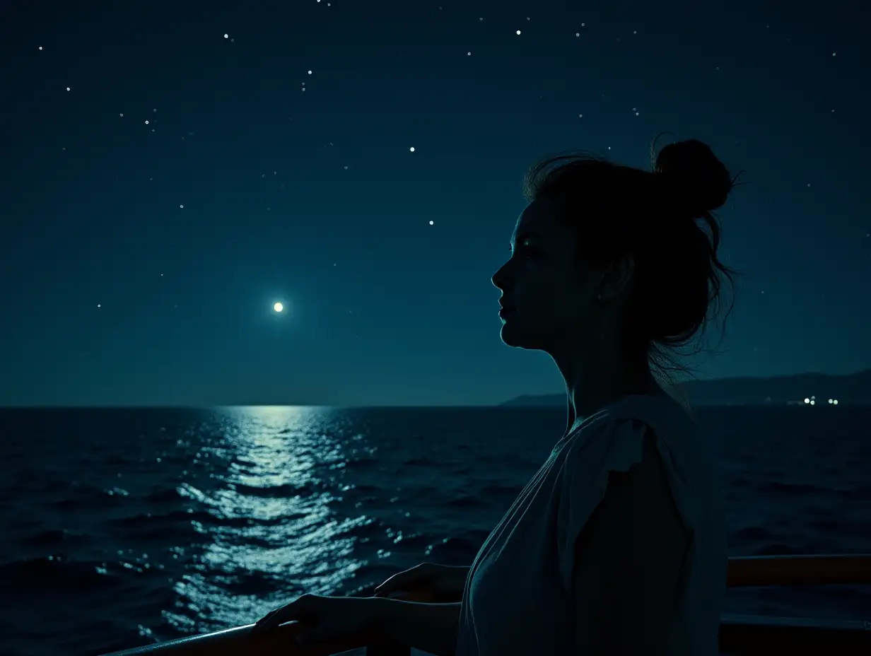 Contemplative Night on a Ships Deck Under Starry Skies