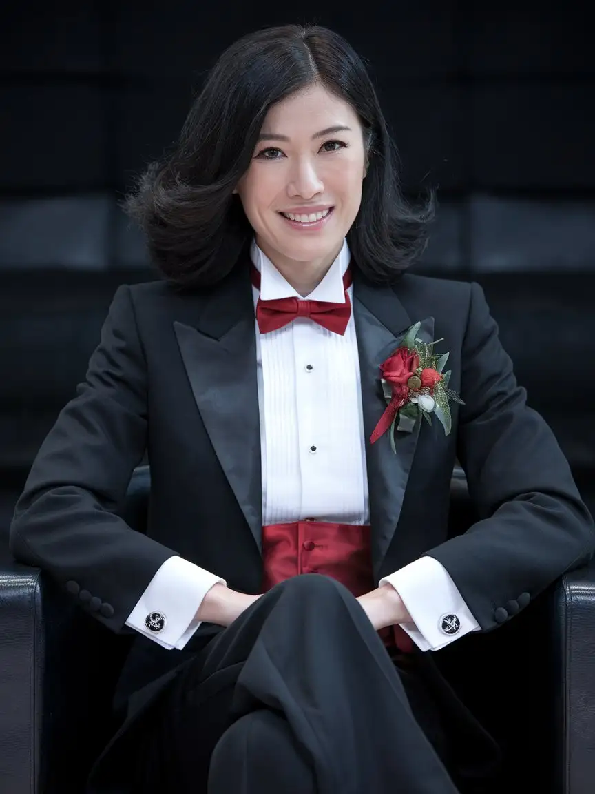 Elegant-Chinese-Woman-in-Tuxedo-with-Red-Accents