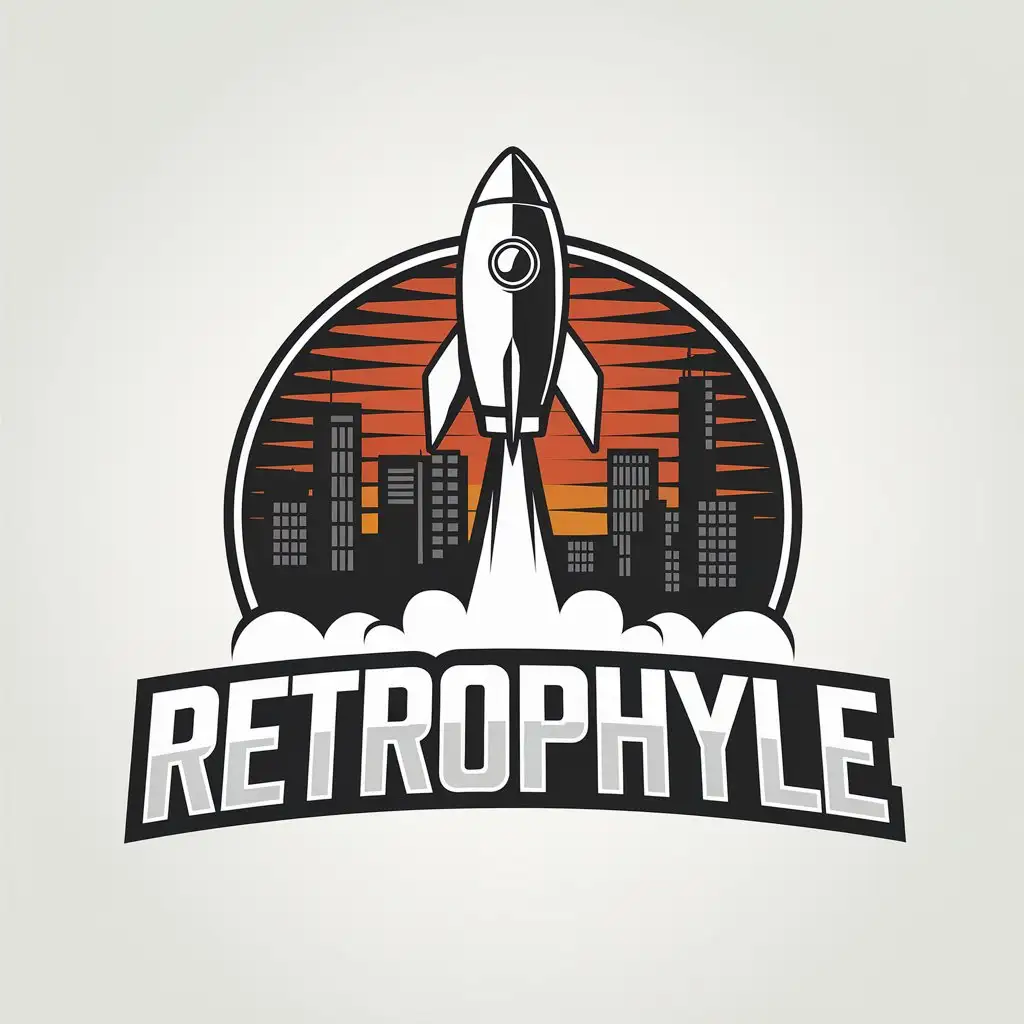 LOGO Design for Retrophyle Rocket Cityscape Retro with Modern and Clear Background