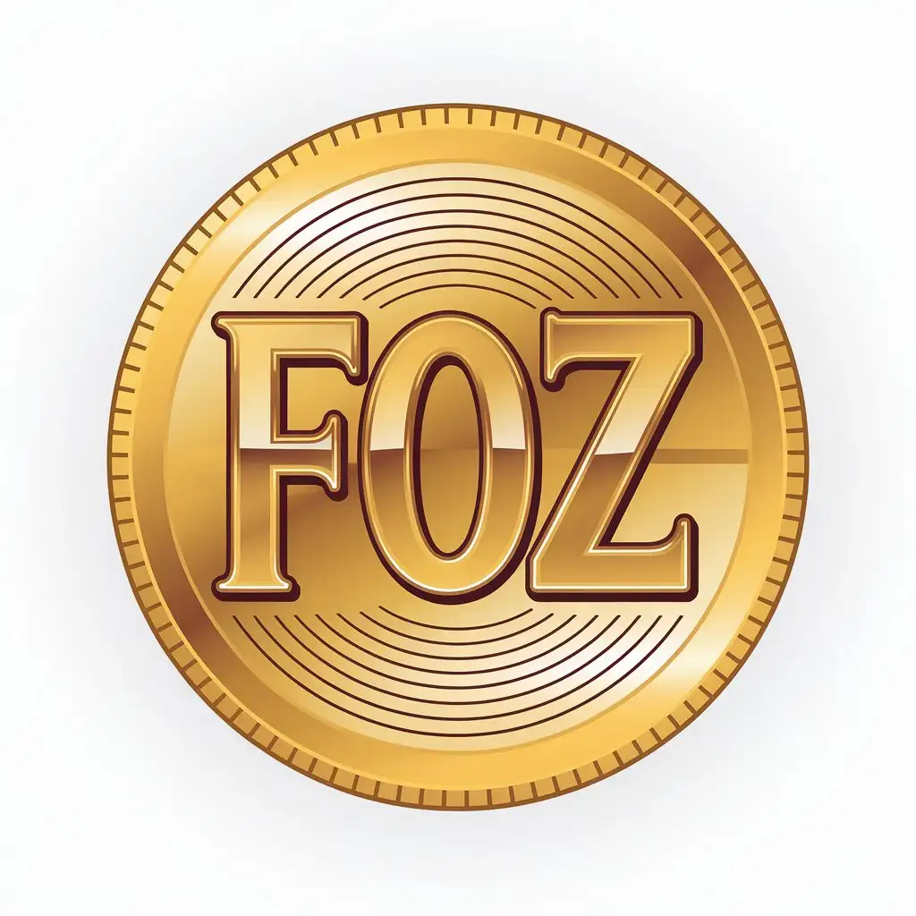 LOGO Design for FOZ Gold Shiny Coin with Text on White Background