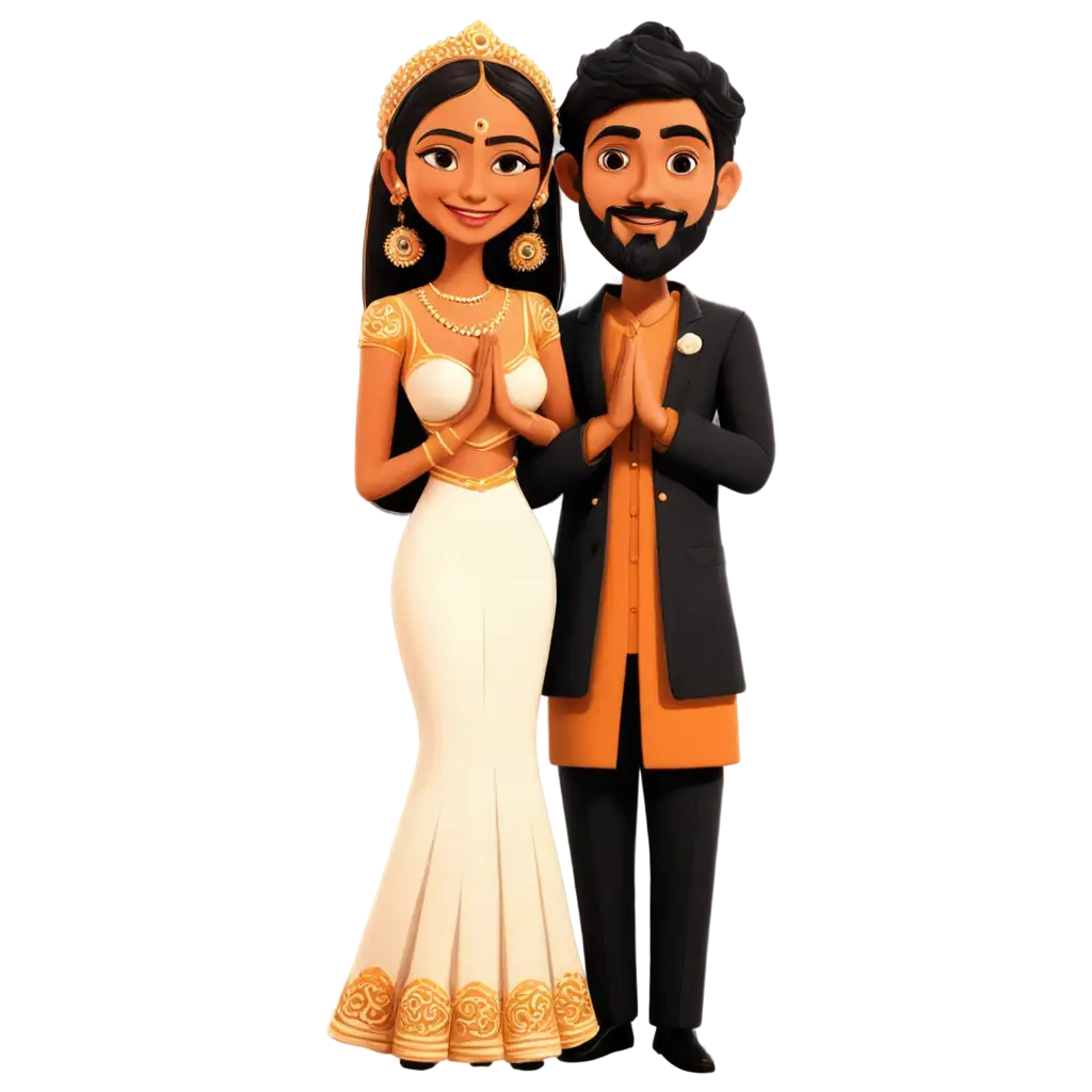 Bengali-Wedding-Bride-and-Groom-Cartoon-PNG-Image-Showing-Thank-You-by-Namaste-Sign