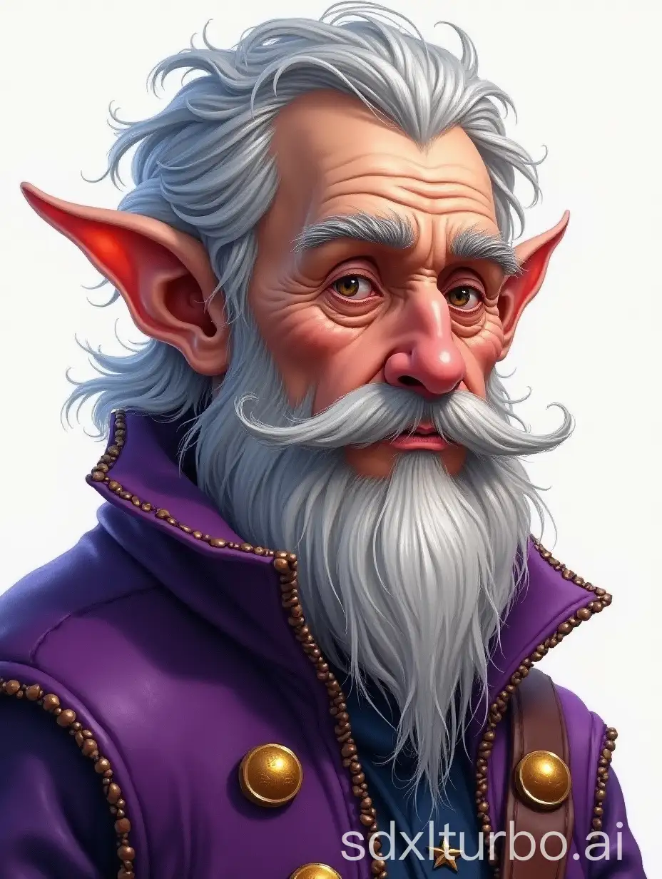 Portrait of a fantasy old Gnome man, drawing, Purple Fine clothes,Short, Gray hair, Dungeons and Dragons Art