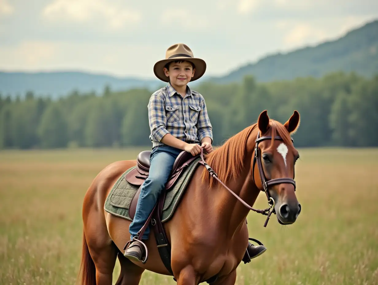 Give me a picture of a kid riding a horse