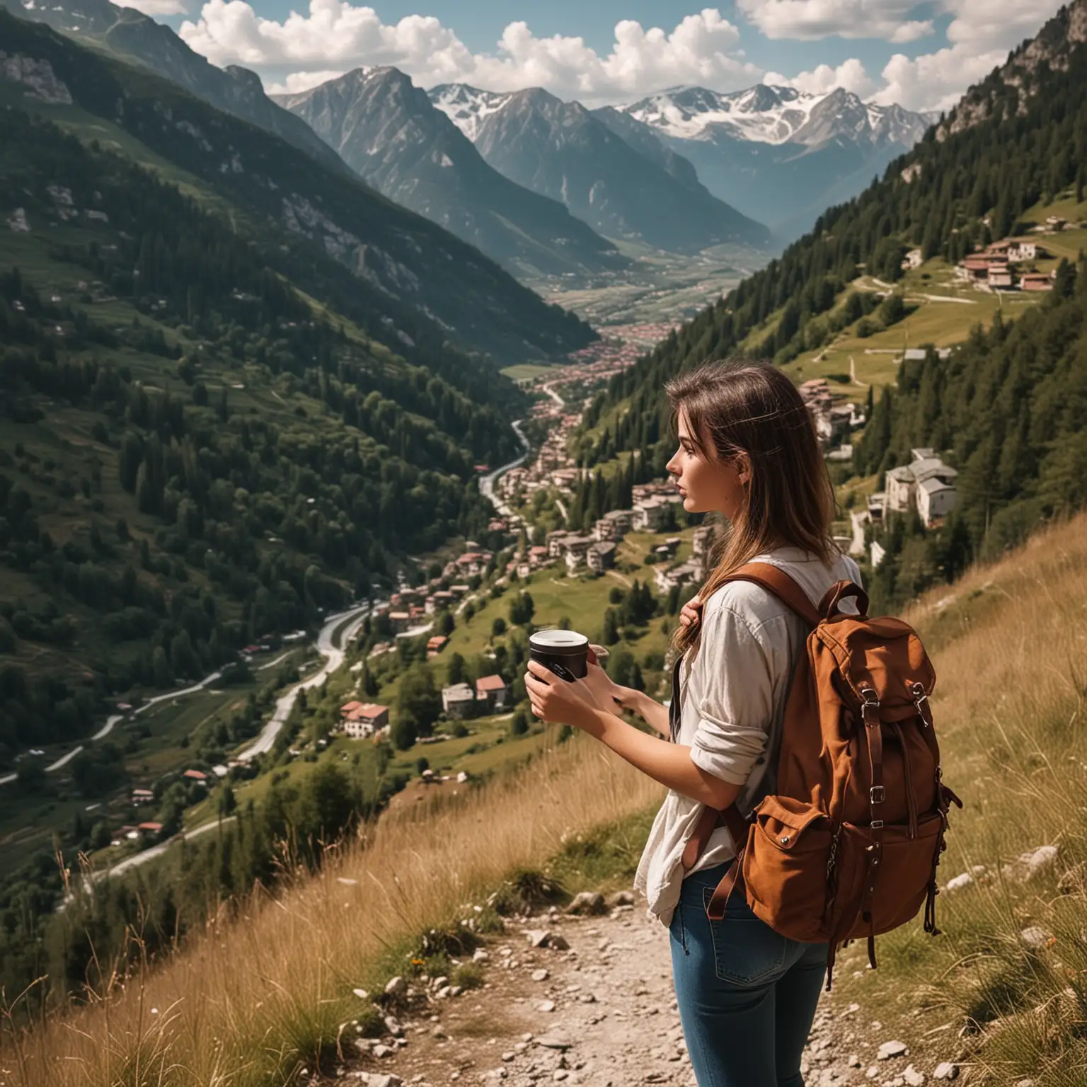 Italian-Girl-Traveler-in-Mountainous-Area