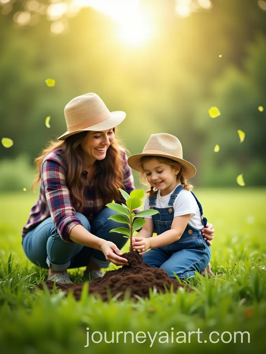 Mother-and-Daughter-Planting-a-Tree-in-a-Lush-Green-Field-on-World-Environment-Day