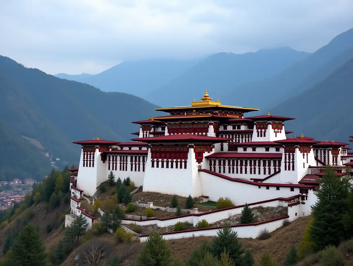 Majestic-Punakha-Dzong-Monastery-Amidst-the-Pristine-Mountains-of-Bhutan