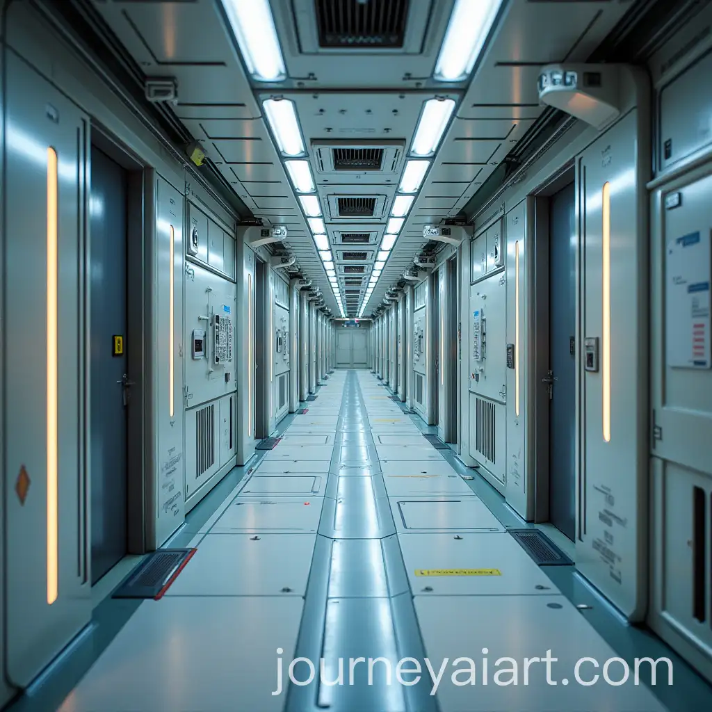 Futuristic-Spaceship-Corridor-with-Sleek-Metallic-Walls-and-Ambient-Lighting