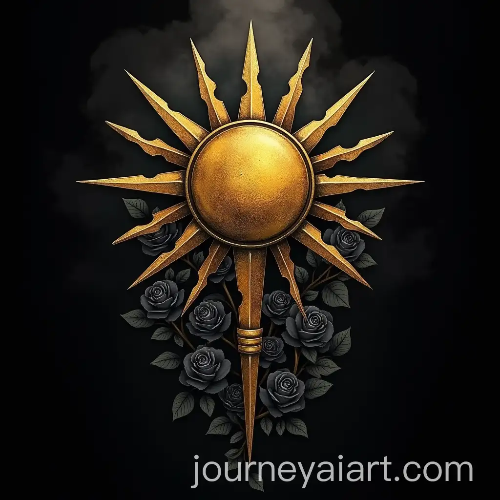 Golden-Nilfgaard-Sun-Tattoo-Design-with-Black-Roses-and-Vines