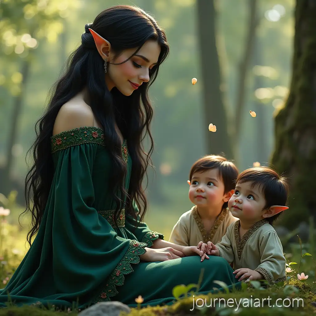 Serene-ElvenElven-mother-with-twins-Woman-and-Infant-Twins-in-Enchanted-Forest-with-Flower-Petals
