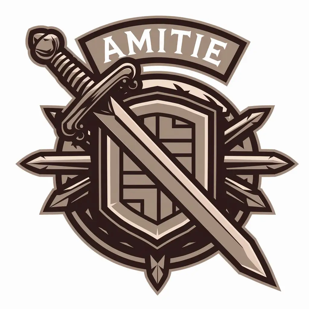 LOGO Design for Amitie Vector Sword Symbol with Modern Clean Design and Clear Background