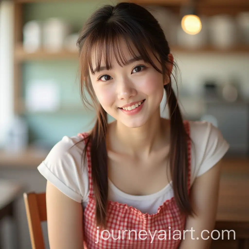 Young-Asian-Waitress-with-Blonde-Pigtails-in-Skirt