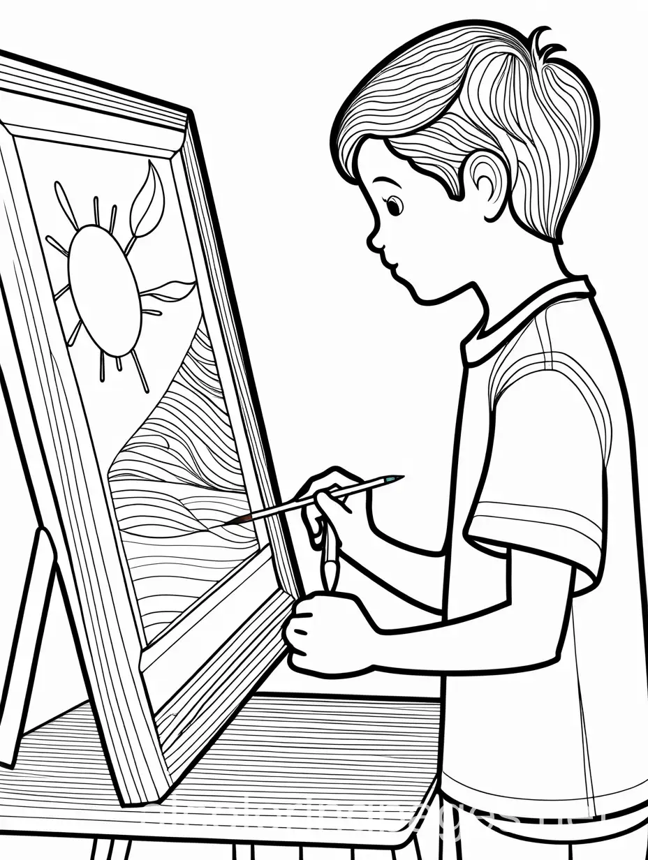 Third-Grade-Boy-Painting-in-Art-Class-Simple-Line-Art-Coloring-Page-for-Kids