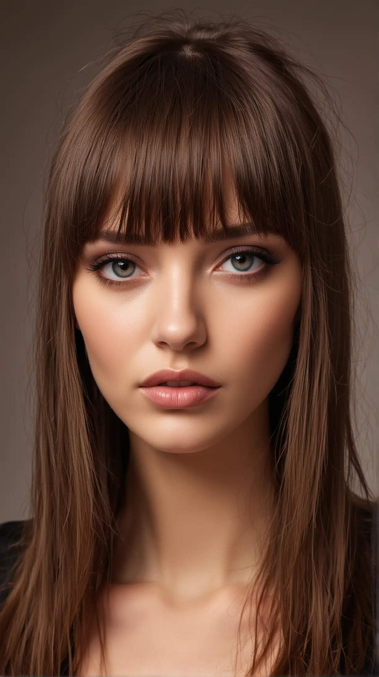 Elegant Woman with Fringe Hairstyle in Floral Garden