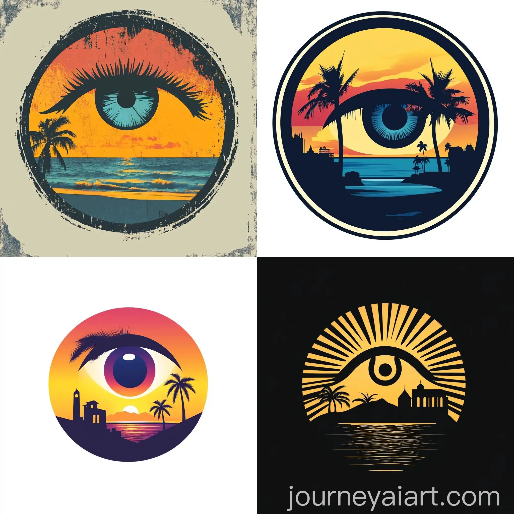 Circular-Logo-with-Center-Eye-and-Beach-Sunset