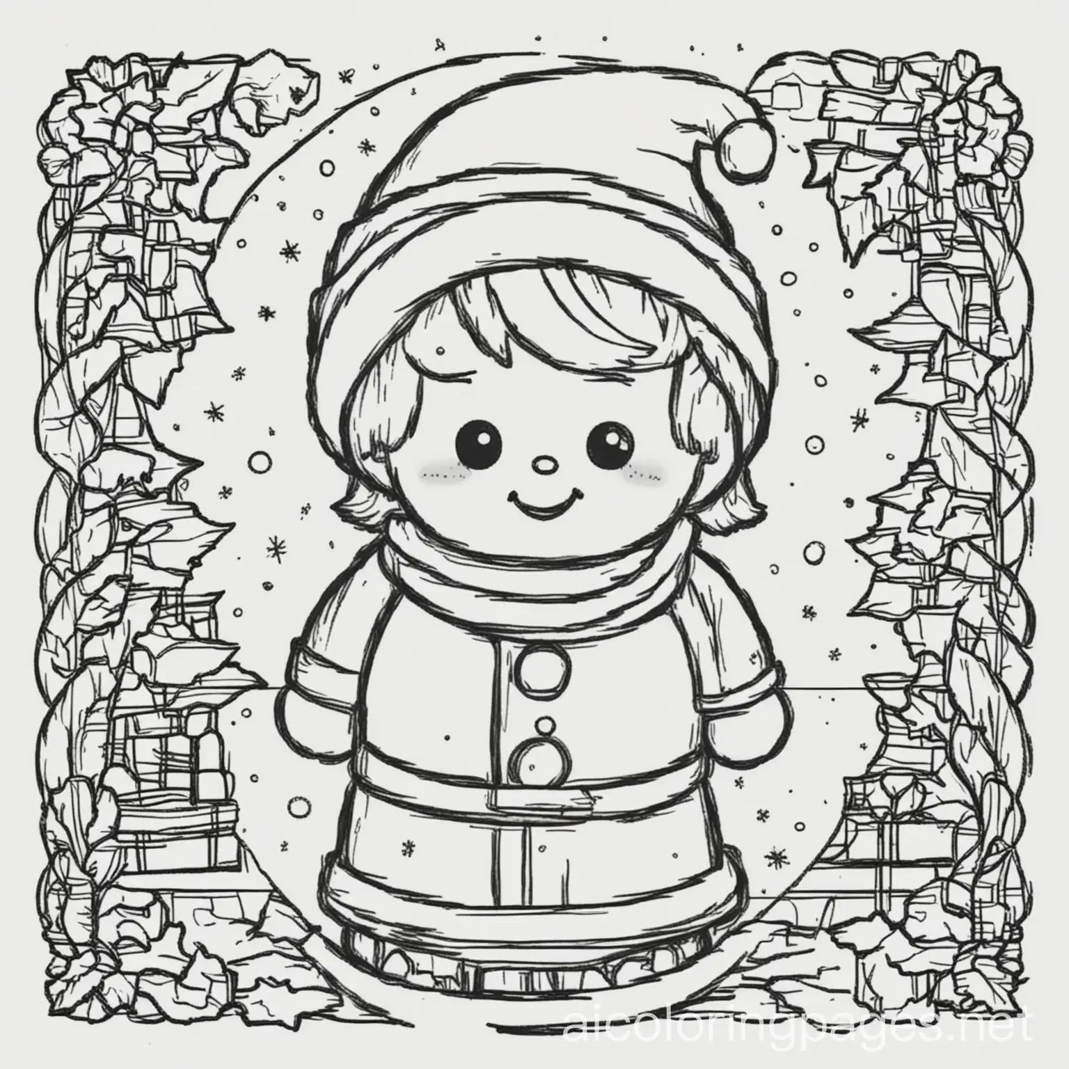 christmas, Coloring Page, black and white, line art, white background, Simplicity, Ample White Space. The background of the coloring page is plain white to make it easy for young children to color within the lines. The outlines of all the subjects are easy to distinguish, making it simple for kids to color without too much difficulty