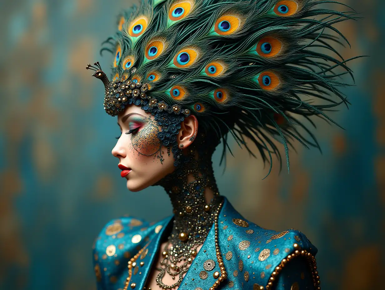 Ki fantasy a blend of man with peacock head with fashion design