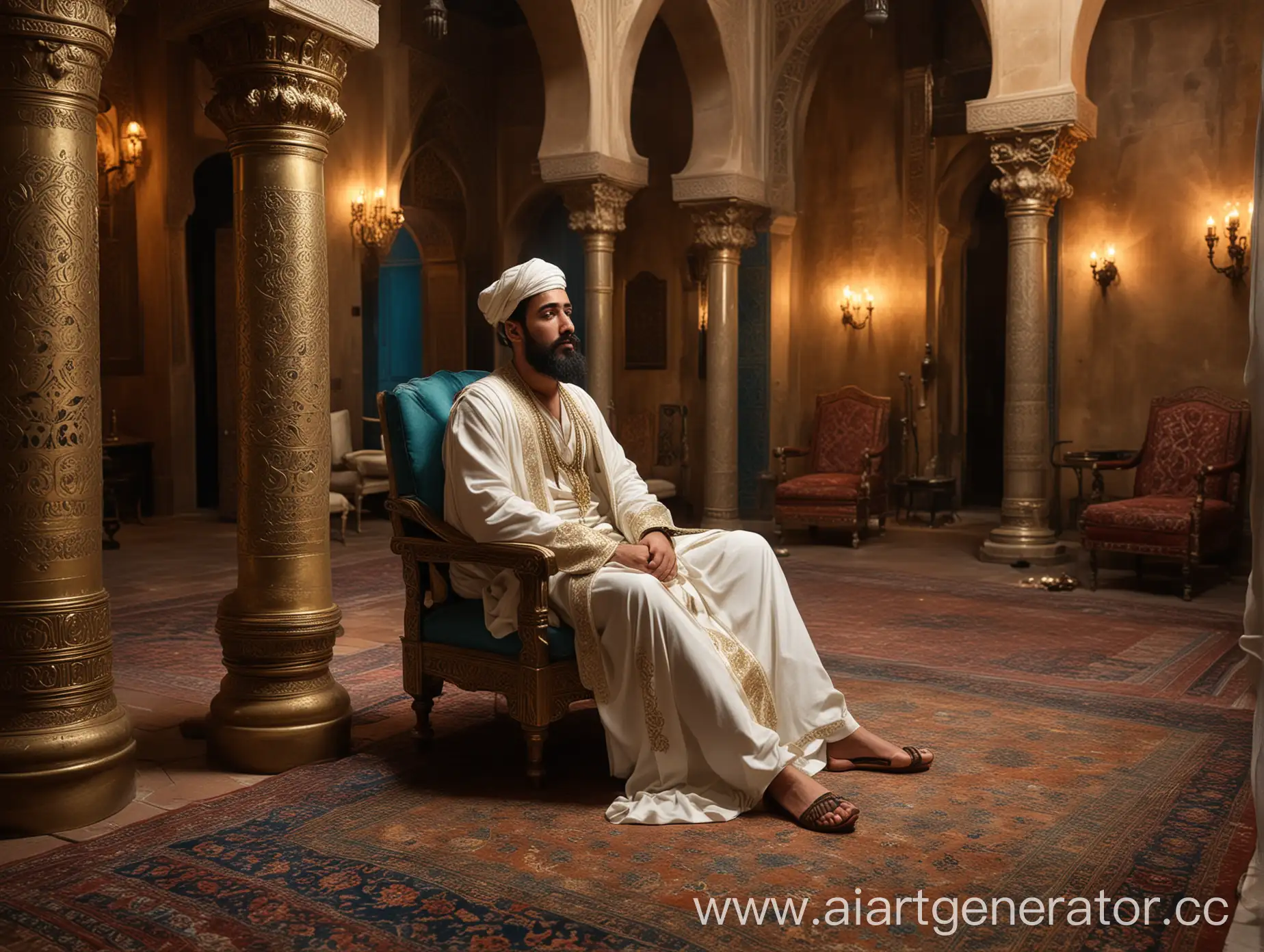 MiddleEastern-Man-Smoking-Hookah-in-Lavish-Ornate-Interior