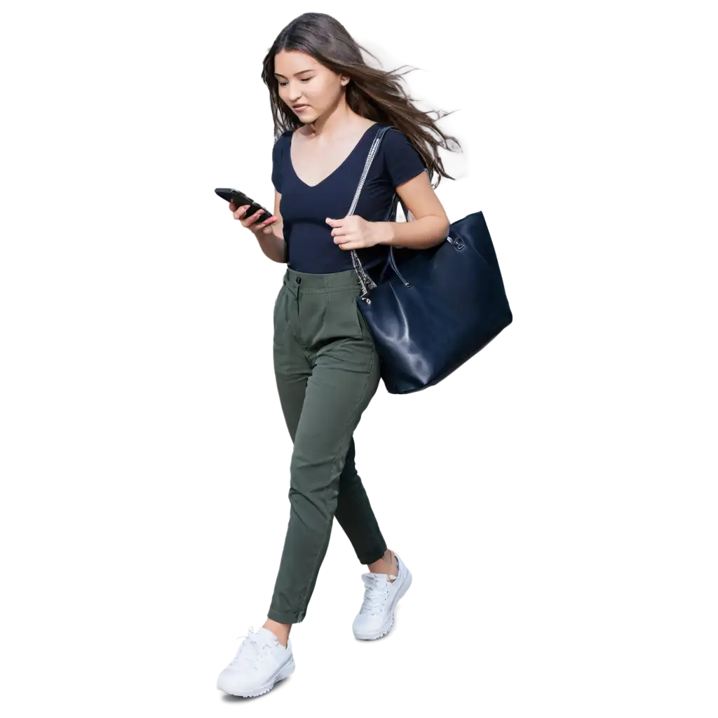 a girl walking while looking at her cellphone