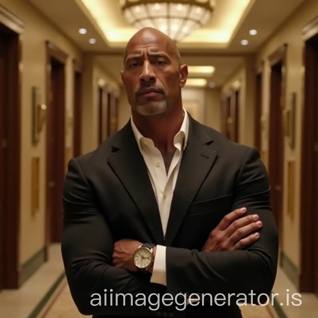 Man-Telling-Joke-to-Dwayne-Johnson-in-Luxurious-Hotel-Hallway