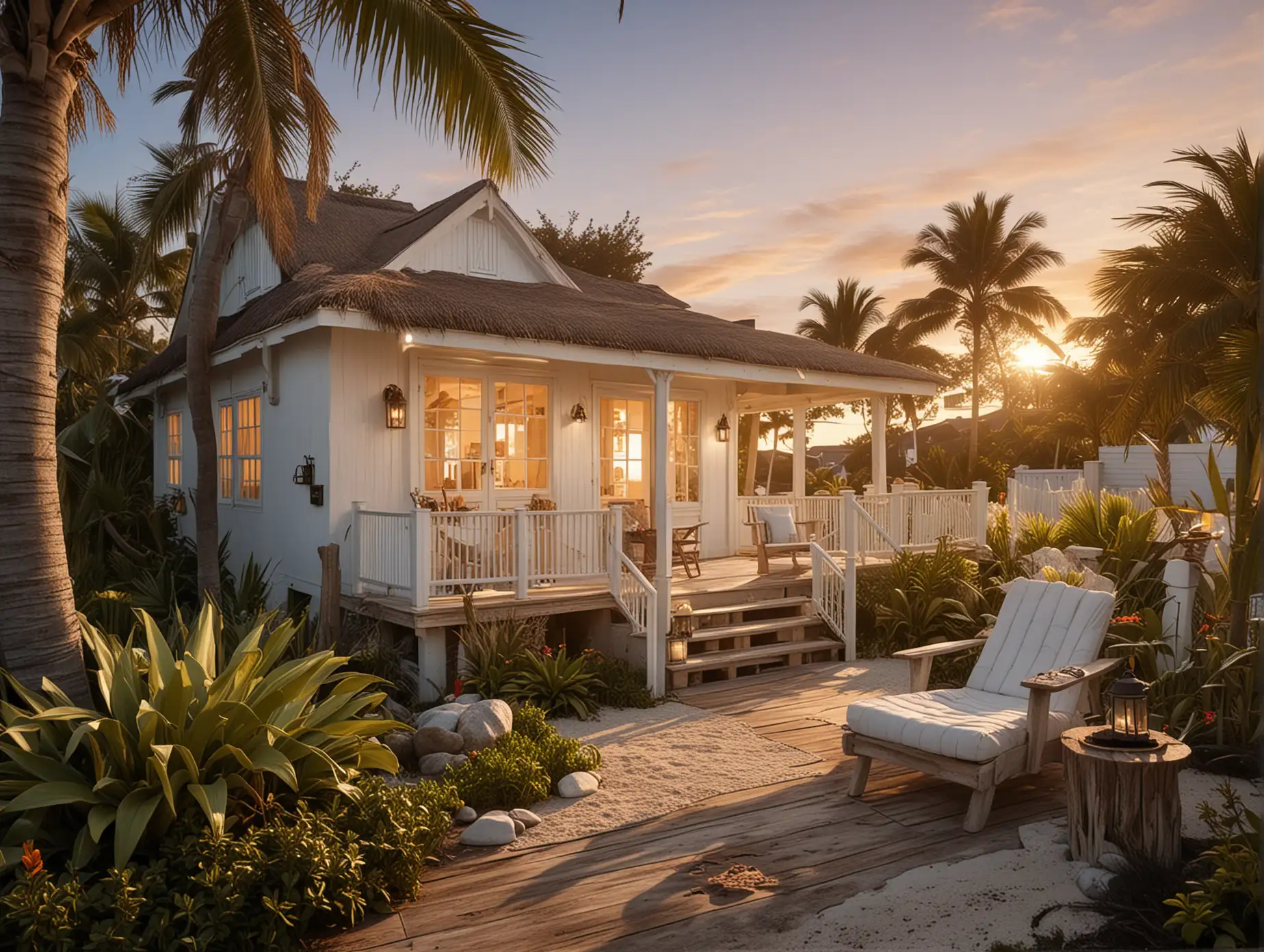 Cozy Beachfront Bungalow at Sunset with Hammock and Fire Pit