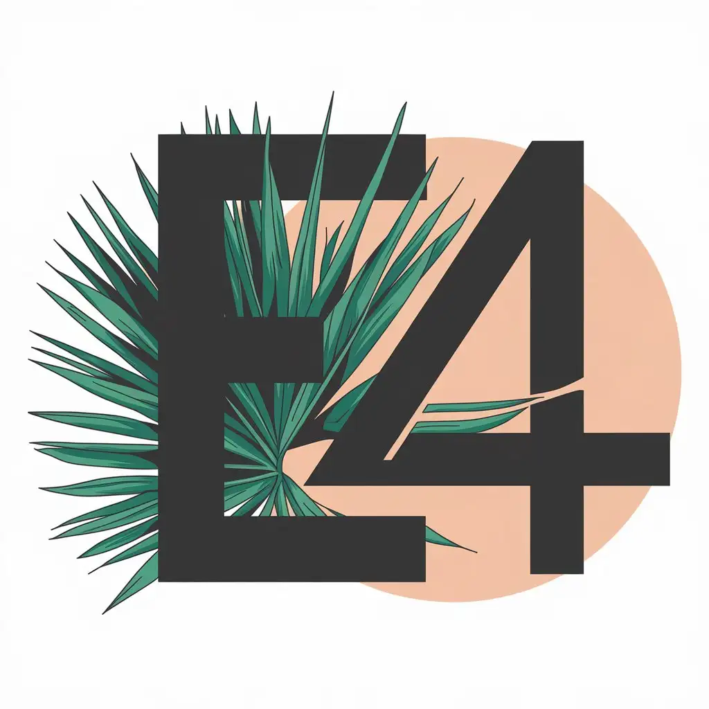 LOGO Design for E4 Vector Style with Overlapping E and 4 with Yucca Guatemalensis Leaf Elements and Circle Boundary