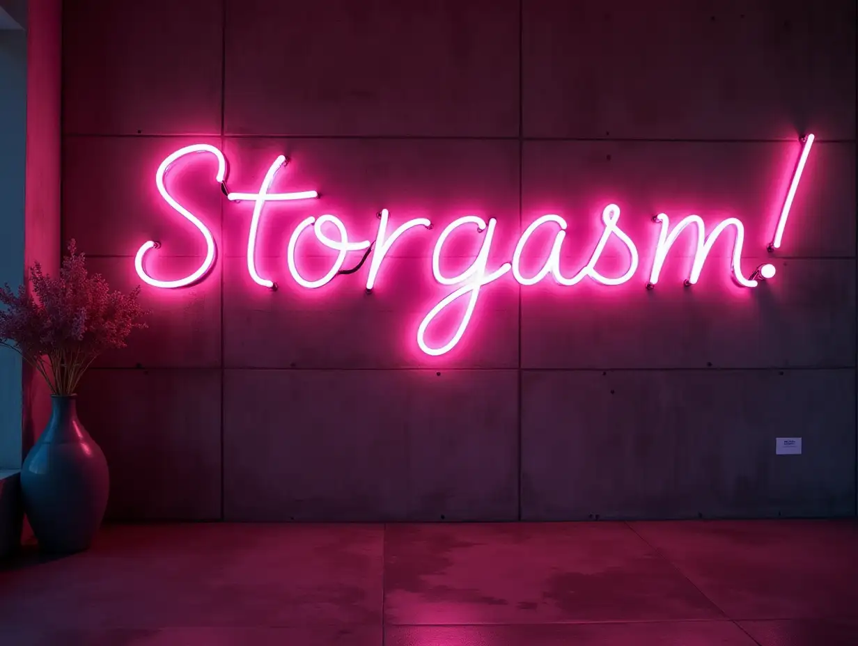 Neon-Art-Installation-in-Luxury-Boutique-with-Pink-Storgasm-Sign