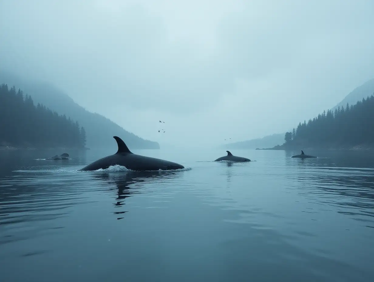 a closing at the lake with flying whales